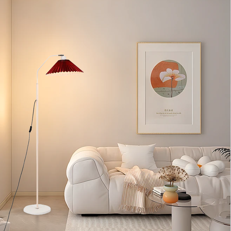 Minimalist Modern Floor Lamp — Pleated Metal/Fabric