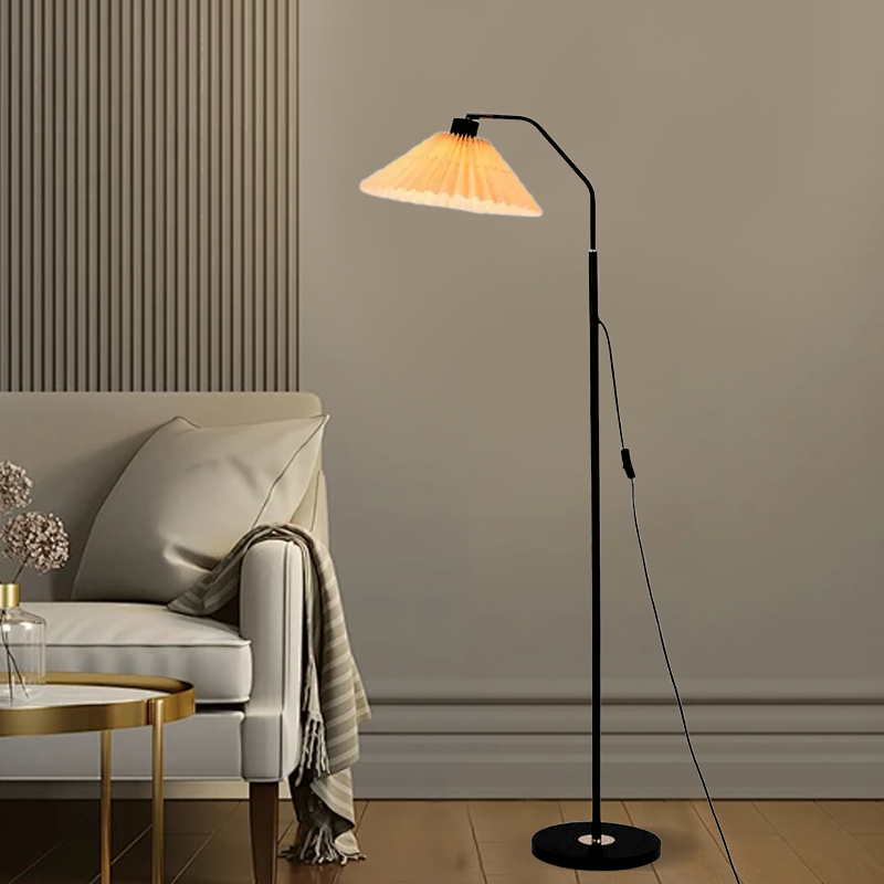 Minimalist Modern Floor Lamp — Pleated Metal/Fabric
