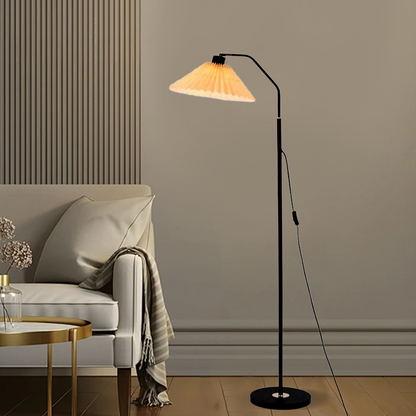 Minimalist Modern Floor Lamp — Pleated Metal/Fabric