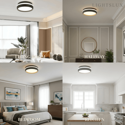 Embrace Modern Round Ceiling Light – Black or Grey Metal for Bedroom