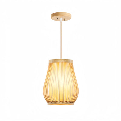 Bamburo Rustic Handwoven Rattan Pendant Light -- Natural Texture for Dining Room