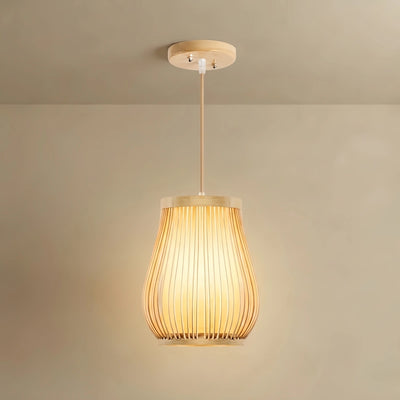 Bamburo Rustic Handwoven Rattan Pendant Light -- Natural Texture for Dining Room