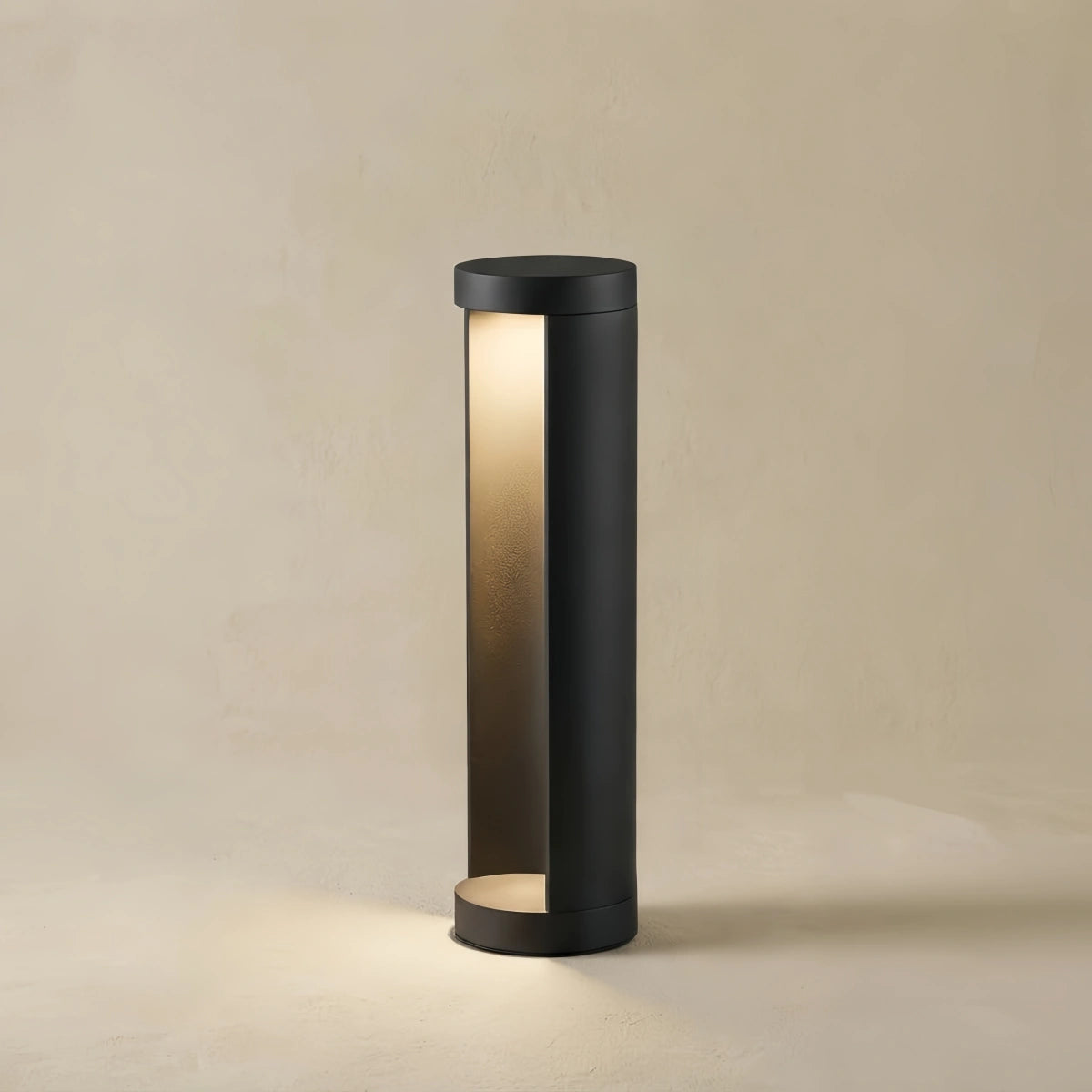 Irondale Minimalist Solar Outdoor Lamp - Black Metal Cylindrical Design Garden/Pathway