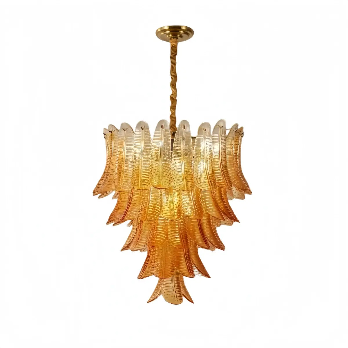 Excelis Luxury Glass Chandelier -- Amber Cascading Leaves for Dining Room