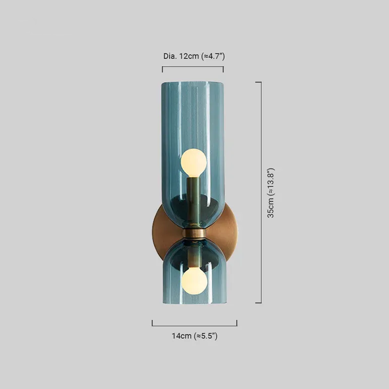Vetro Moderne Glaswandleuchte – Weiß/Blau/Grau, zylindrischer Doppelkopf für Schlafzimmer