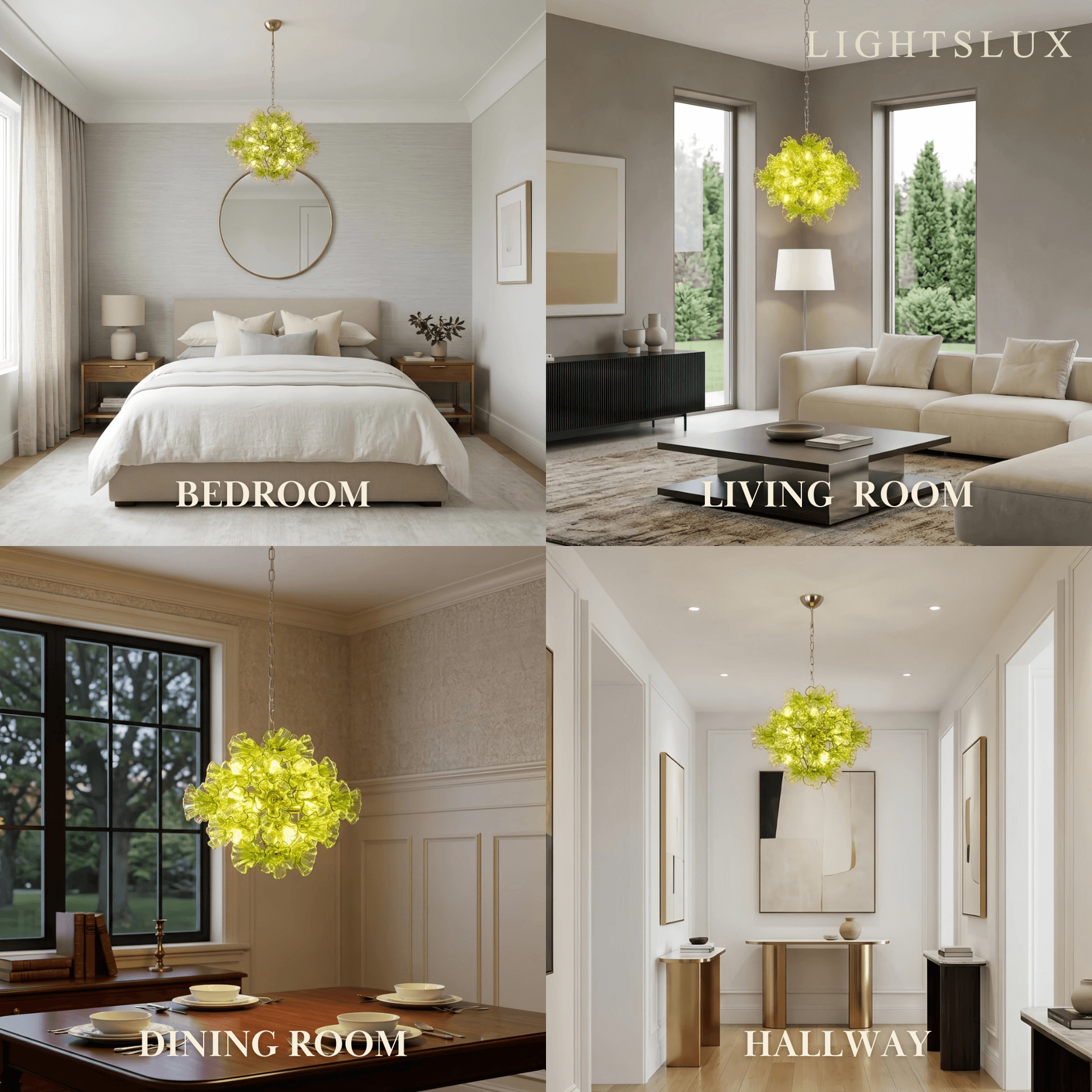 Vetro Mid-Century Glass Chandelier -- Green Ruffled Petals for Home