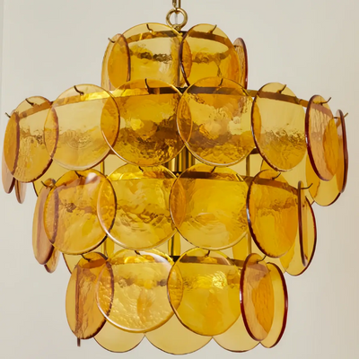 Vetro Art Deco Glass Chandelier -- Green or Orange Layered Pendant for Dining Room Details