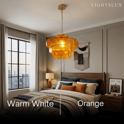 Vetro Art Deco Glass Chandelier -- Green or Orange Layered Pendant for Dining Room/Bedroom