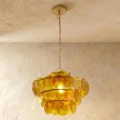 Vetro Art Deco Glass Chandelier -- Orange Layered Pendant for Dining Room