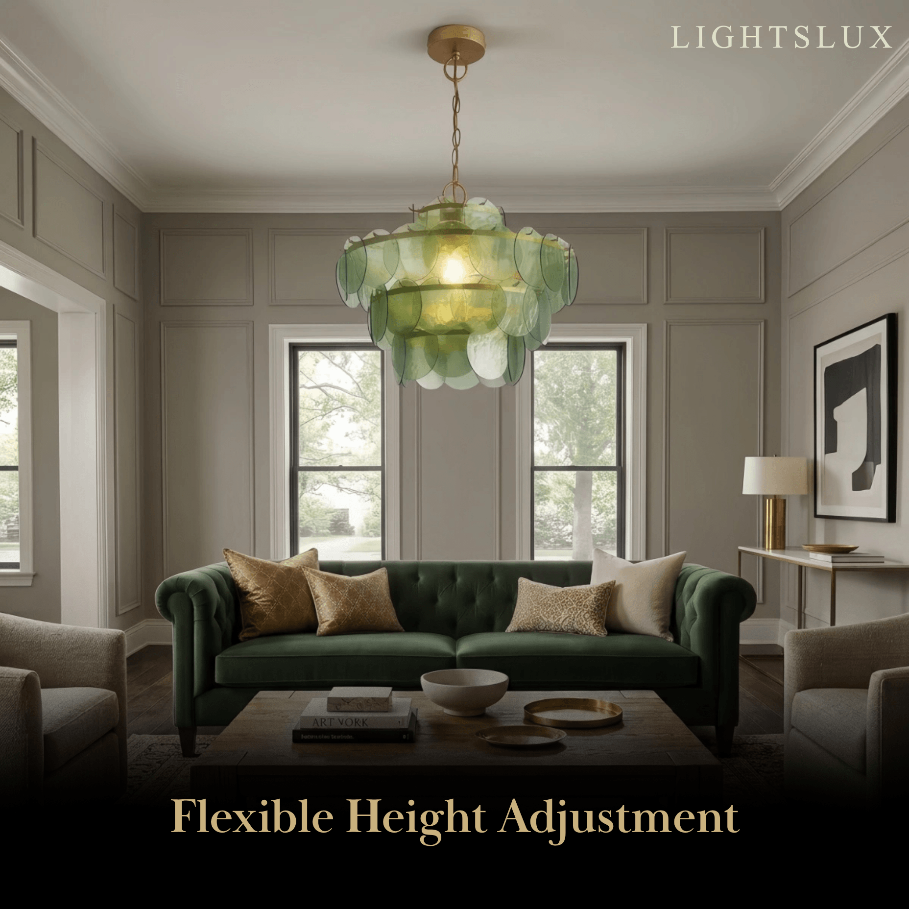 Vetro Art Deco Glass Chandelier Adjustment-- Green or Orange Layered Pendant for Dining Room
