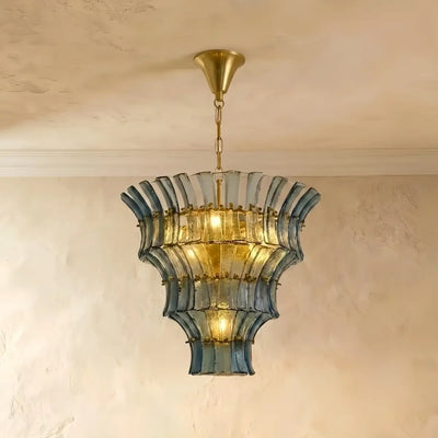 Vetro Mid-Century Handcrafted Murano Glass Chandelier -- Blue/Amber