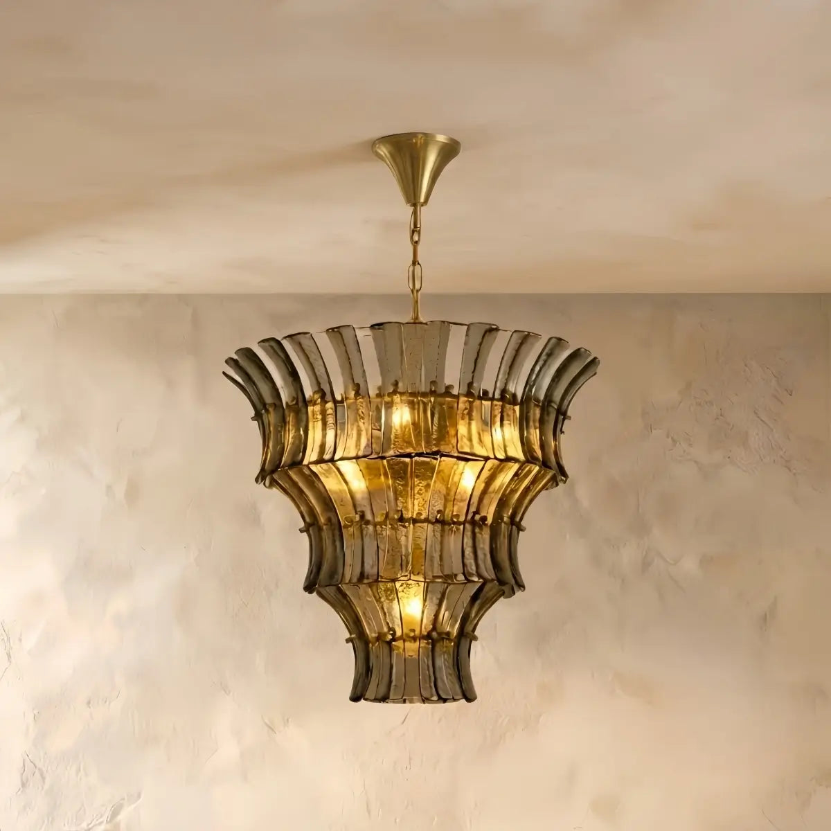 Vetro Mid-Century Handcrafted Murano Glass Chandelier -- Blue/Amber for Living Room