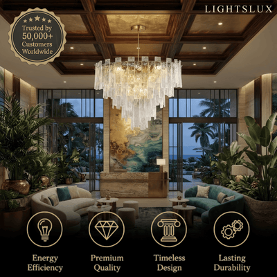 Excelis Luxury Chandelier -- Hand-Blown Glass & Metal for Living Room / Foyer