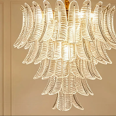 Excelis Luxury Sculptural Glass Leaf Chandelier -- Metal Frame for Dining Room Details