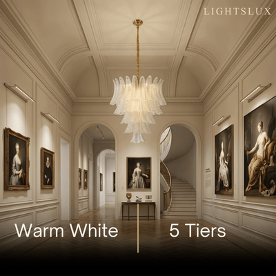Excelis Luxury Sculptural 5 Tiers Glass Leaf Chandelier -- Metal Frame for Dining Room