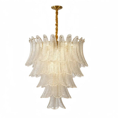 Excelis Luxury Sculptural Glass Leaf Chandelier -- Metal Frame for Dining Room