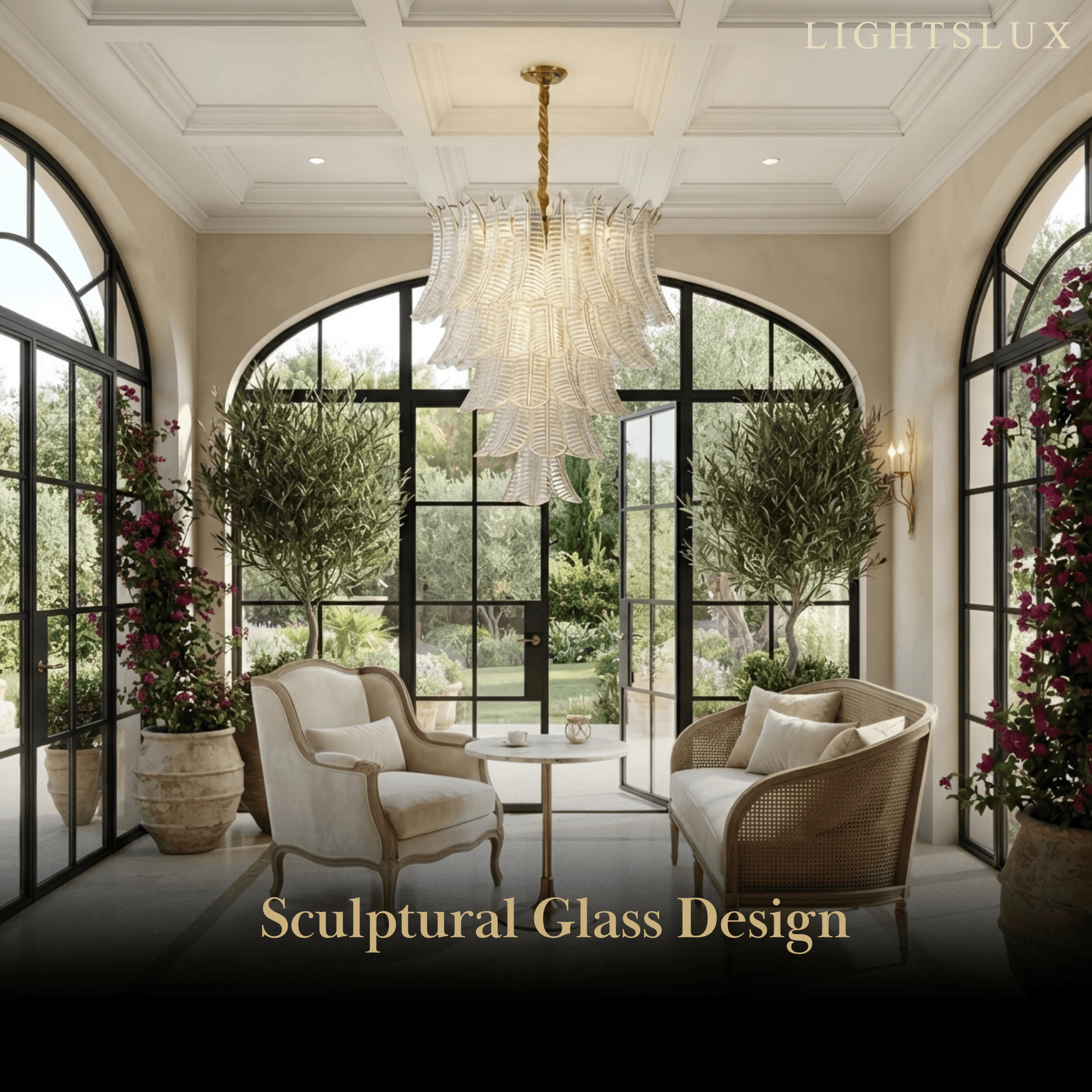 Excelis Luxury Sculptural Glass Leaf Chandelier -- Metal Frame for Dining Room