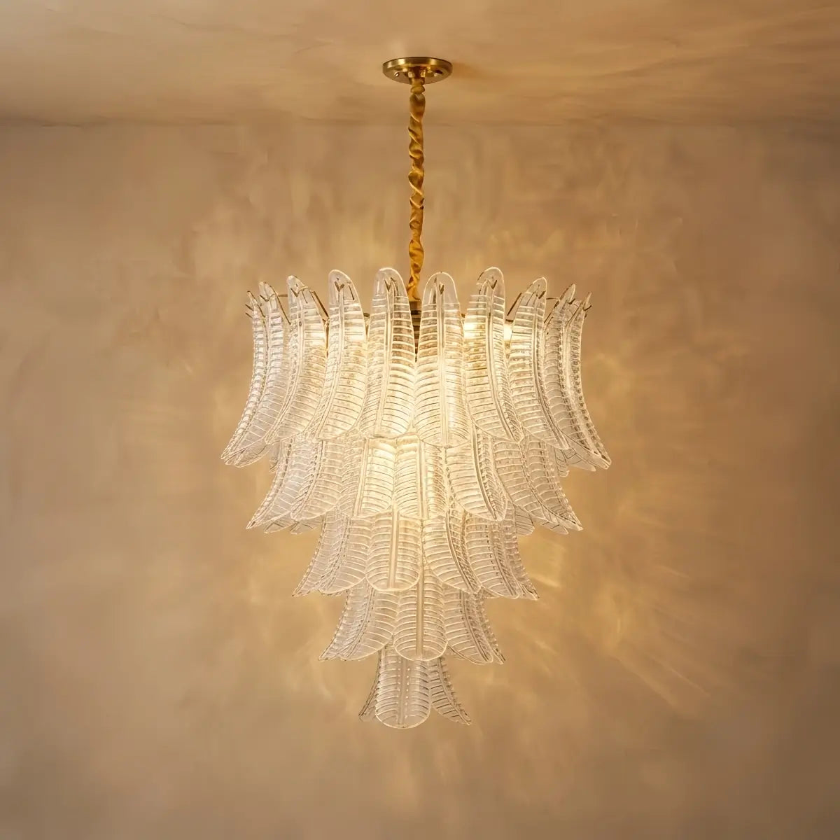 Excelis Luxury Sculptural Glass Leaf Chandelier -- Metal Frame for Dining Room