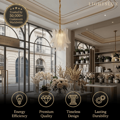 Excelis Luxury Sculptural Glass Leaf Chandelier -- Metal Frame for Dining Room/Shops