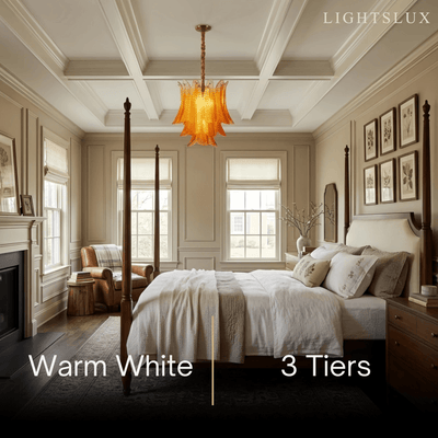 Excelis Luxury Glass Chandelier -- Amber Cascading Leaves for Dining Room/Bedroom