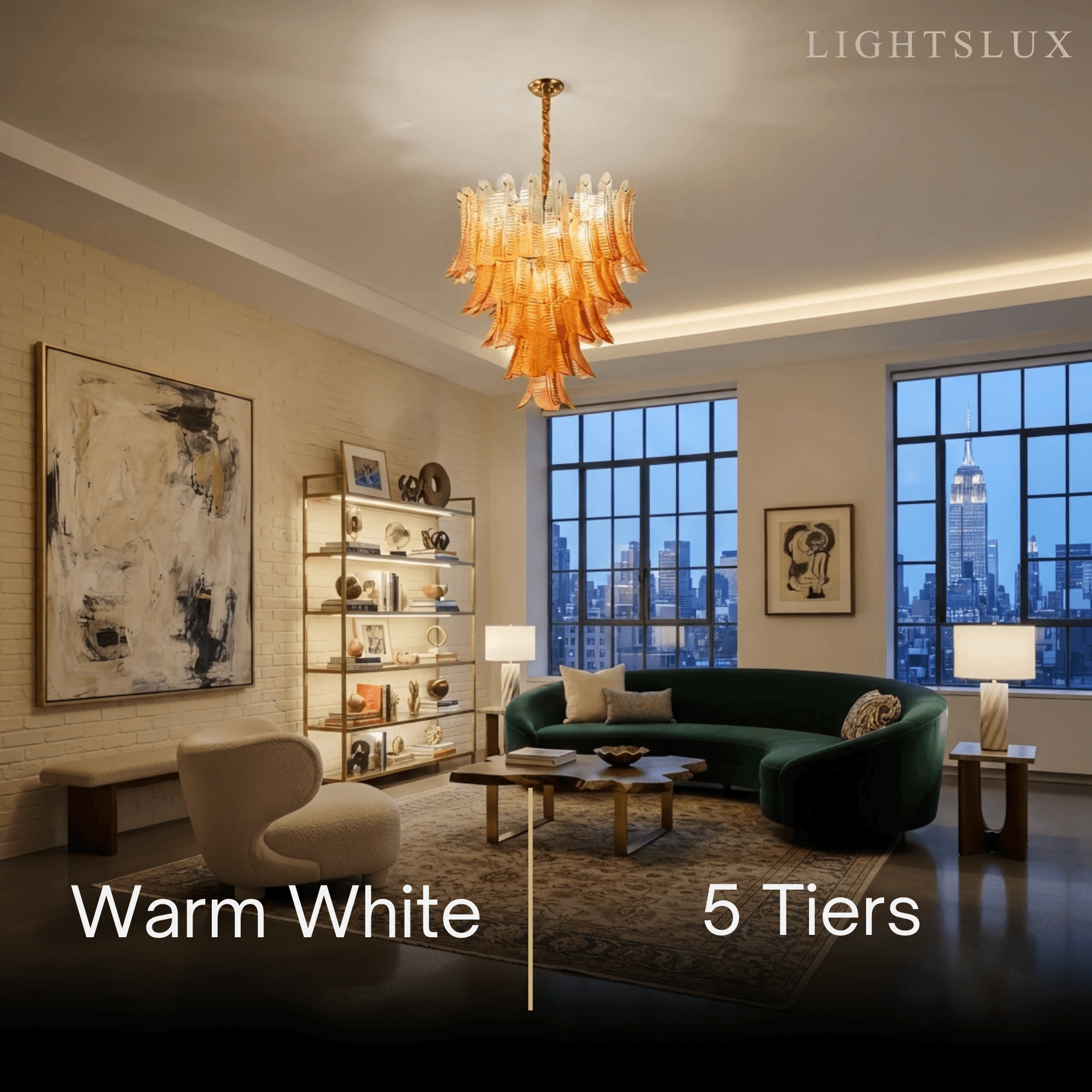 Excelis Luxury Glass Chandelier -- Amber Cascading Leaves for Dining Rooms