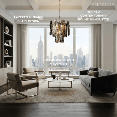 Vetro Vintage Glass Chandelier -- Smoked Gray Murano & Metal for Living Room