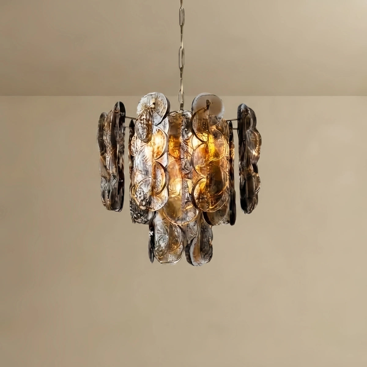 Vintage Glass Chandelier -- Smoked Gray Murano & Metal for Dining Room