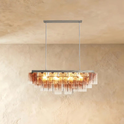 Excelis Luxury Linear Chandelier -- Layered Gradient Brown Glass