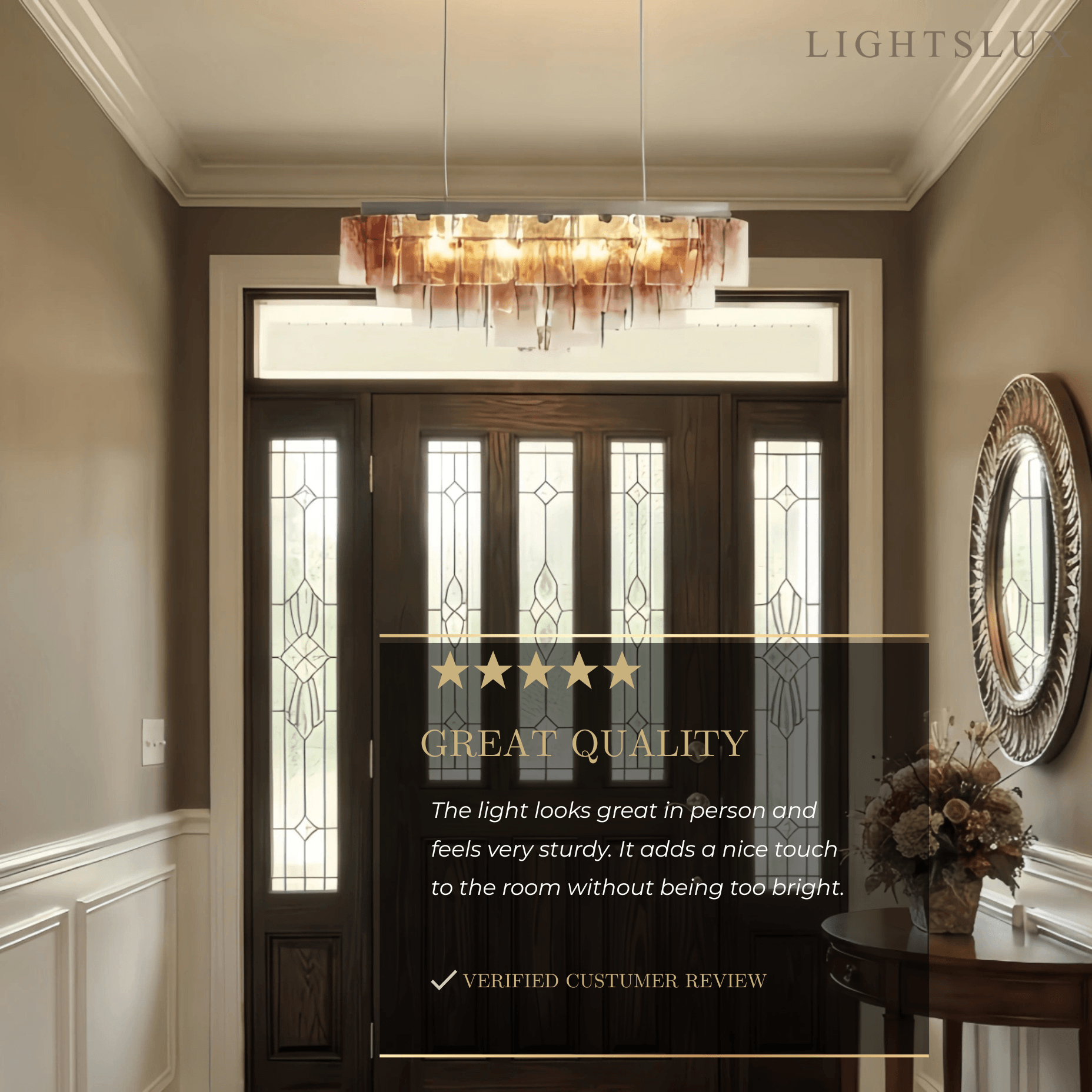 Excelis Luxury Linear Chandelier -- Layered Gradient Brown Glass for Foyer