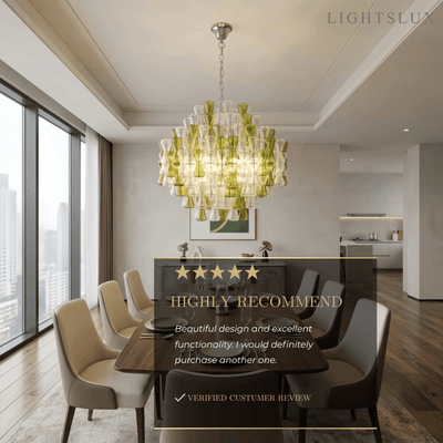 Excelis Luxury Glass Chandelier -- Clear & Green Hourglass for Dining Room