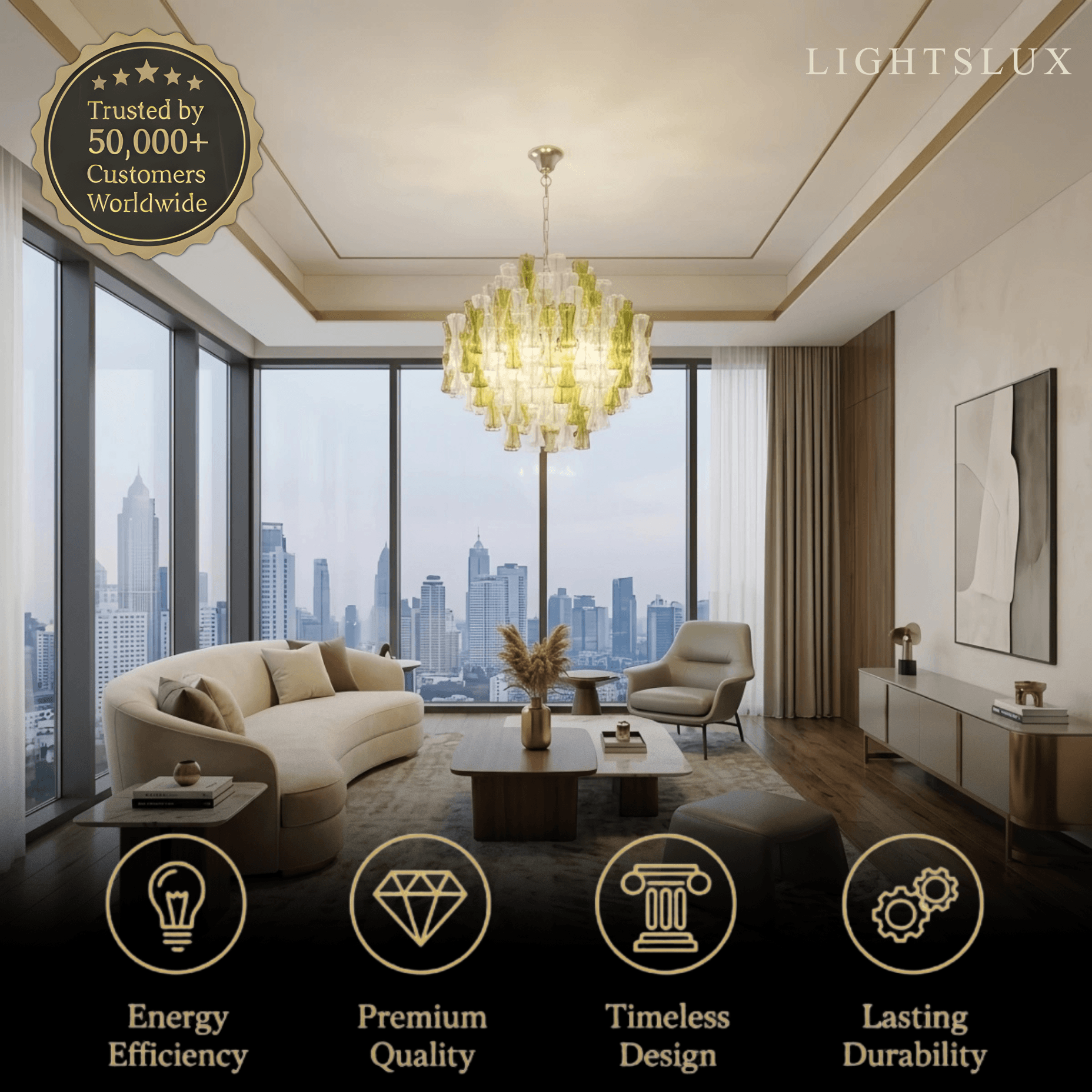 Excelis Luxury Glass Chandelier -- Clear & Green Hourglass