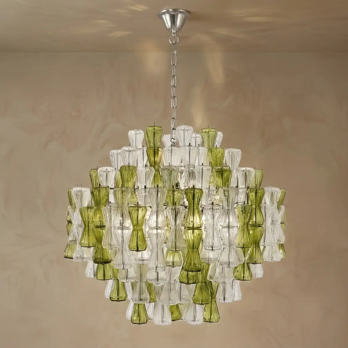 Excelis Luxury Glass Chandelier -- Clear & Green Hourglass