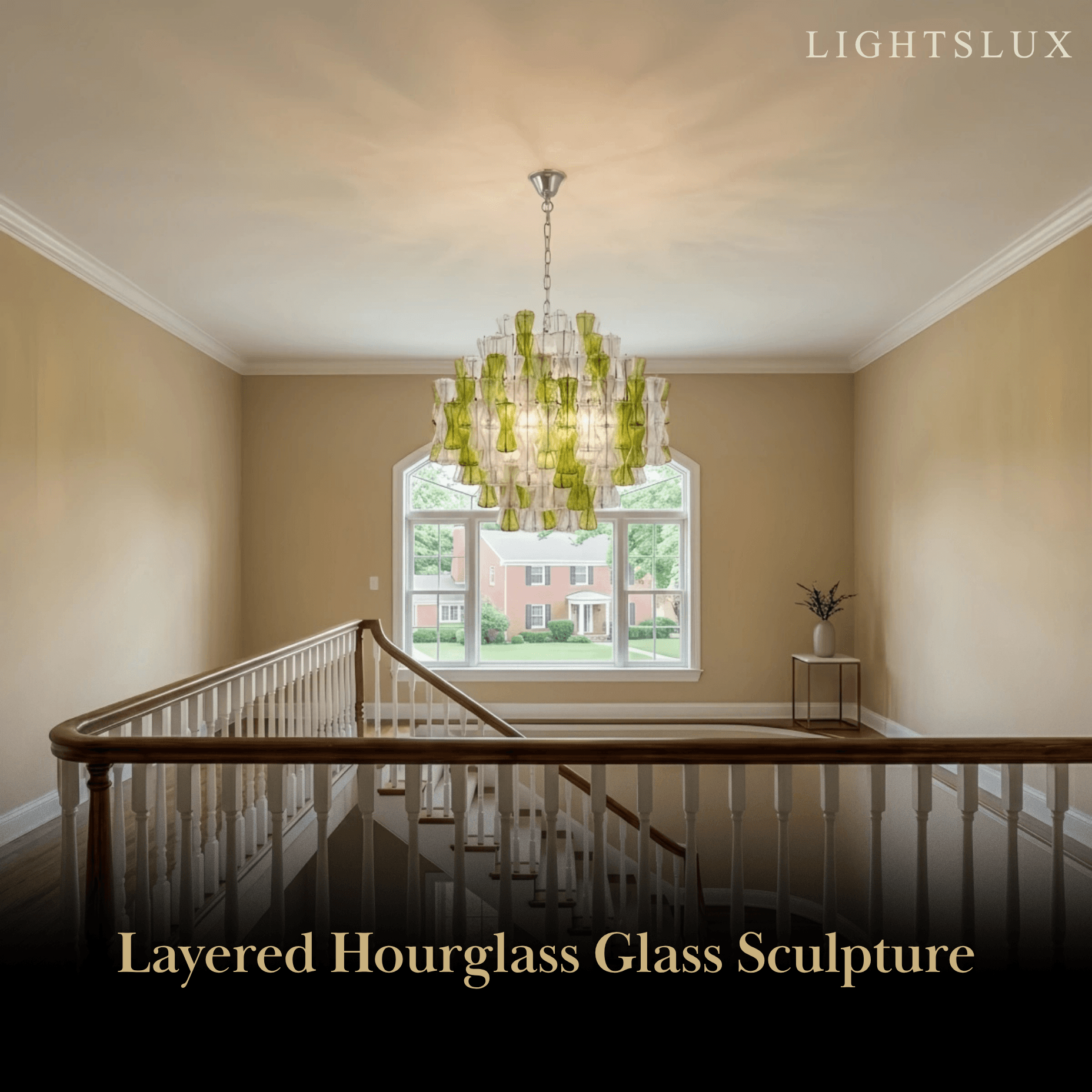 Excelis Luxury Glass Chandelier -- Clear & Green Hourglass for Dining Room