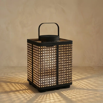 Bamburo Minimalist Outdoor Floor Lamp -- Metal & Rattan Beige for Garden