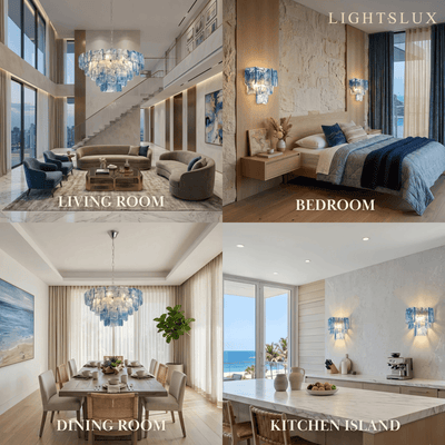 Excelis Luxury Branch-Style Tiered Chandelier— Metal & Glass Blue for Indoor