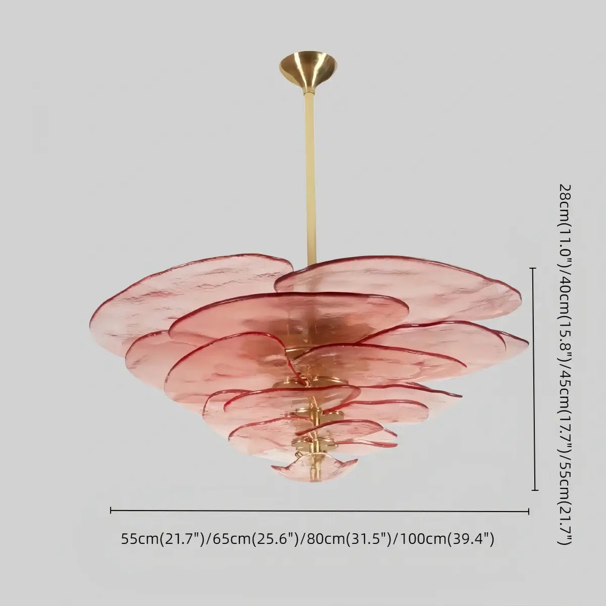 Art Deco Chandelier - Hand-blown Glass Iron Frame - Pink