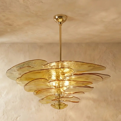 Art Deco Chandelier -  Glass Iron Frame - Amber
