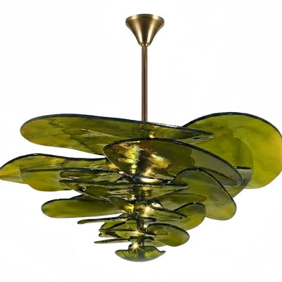 Art Deco Chandelier - Hand-blown Glass Iron Frame - Green
