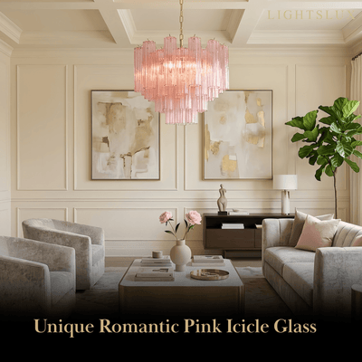 Vetro Art Deco Chandelier - Glass Iron with Tri-color LED - Pink Gold for  Living Room