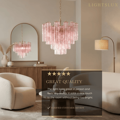 Vetro Art Deco Chandelier - Glass Iron with Tri-color LED - Pink Gold for Bedroom Study Room