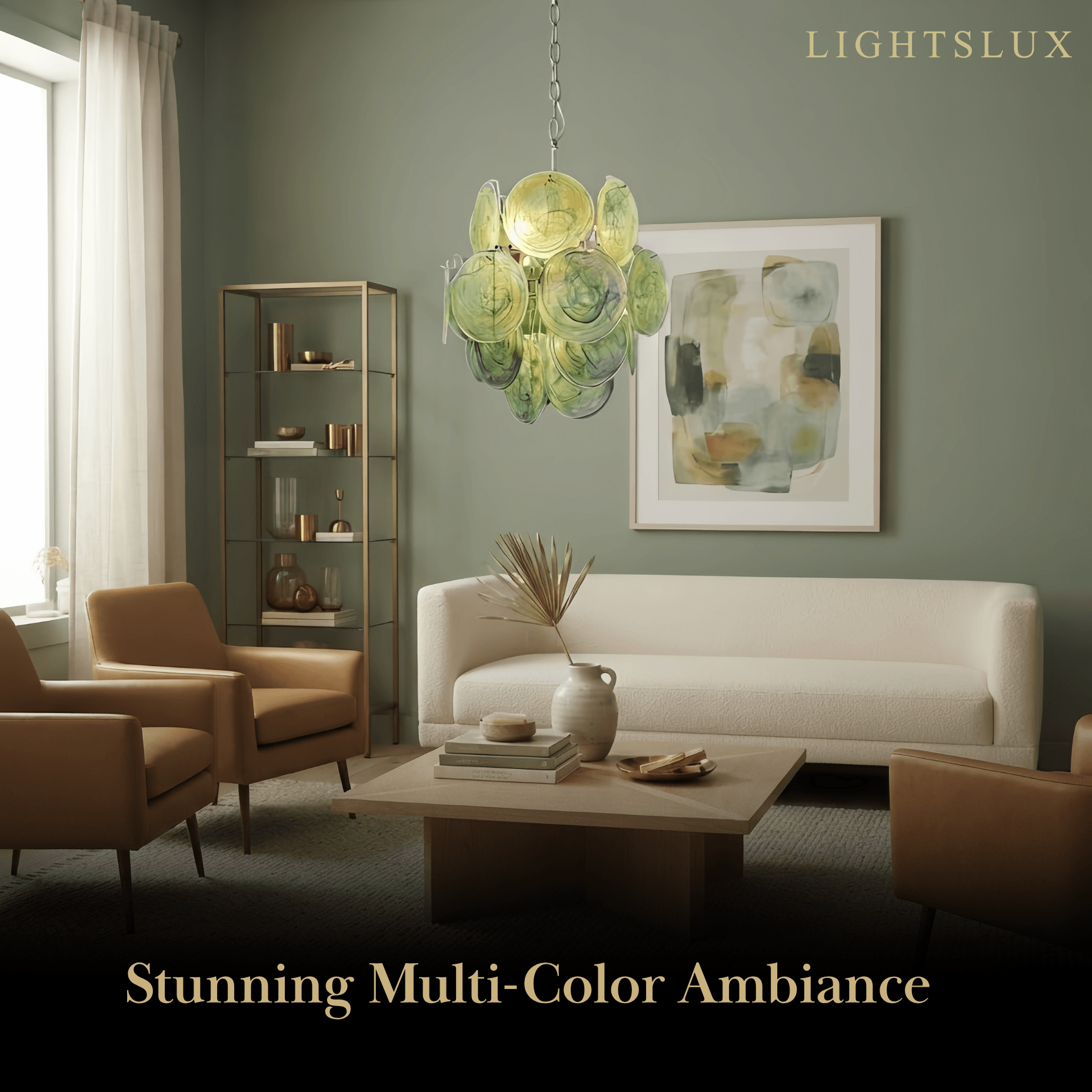 Art Deco Glass Chandelier -- Dimmable 3-Color Change for Dining Room