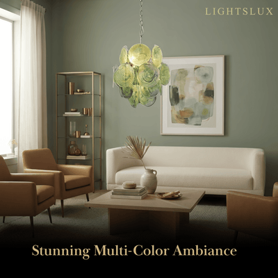 Art Deco Glass Chandelier -- Dimmable 3-Color Change for Dining Room