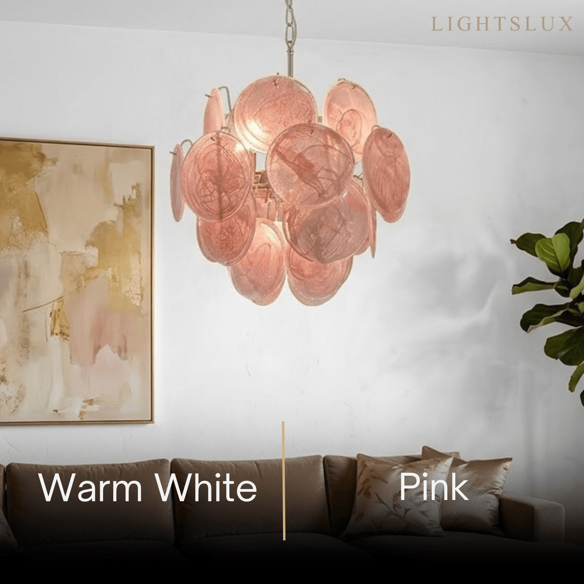 Vetro Art Deco  Chandelier -- Dimmable 3-Color Change for lining Room