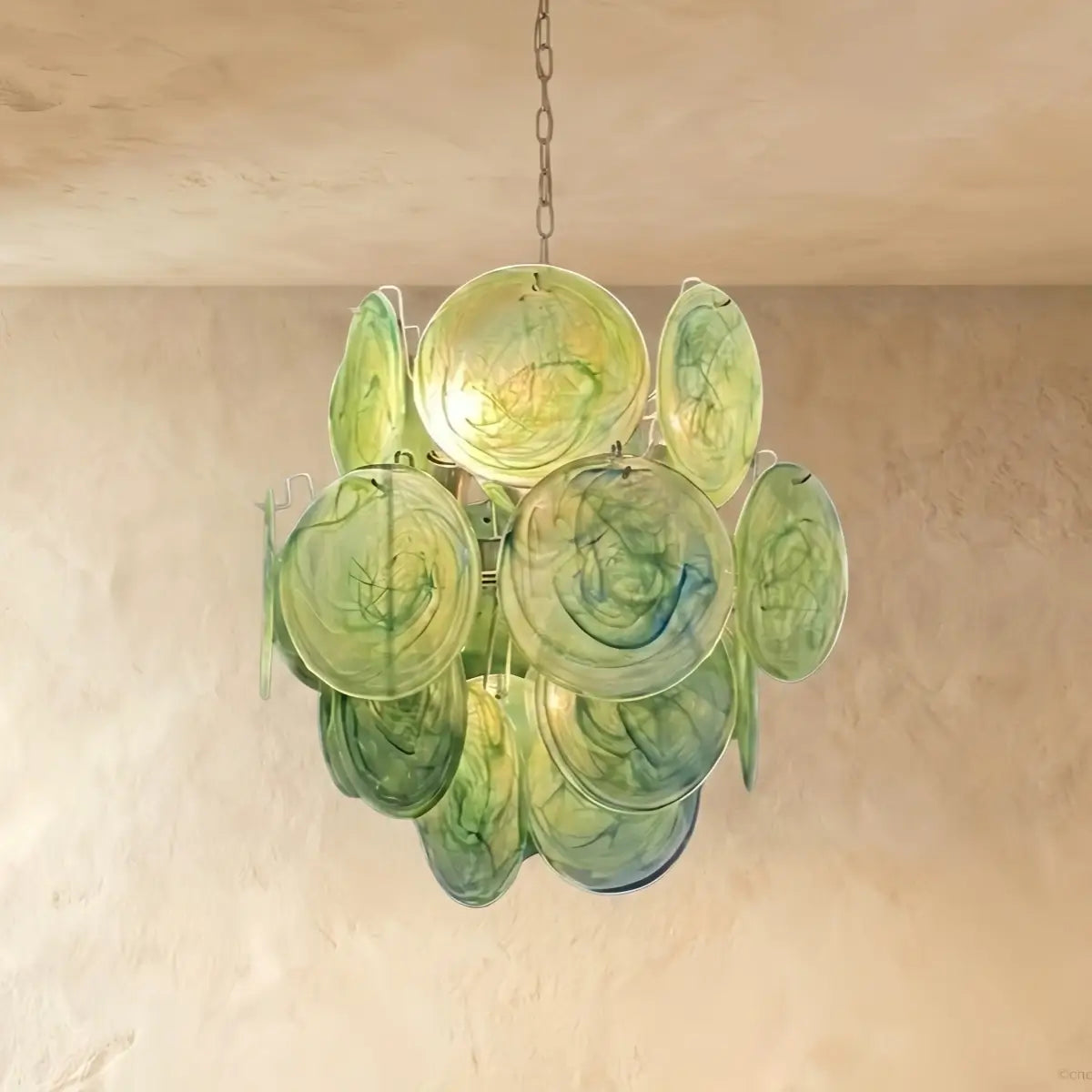 Vetro Art Deco  Chandelier -- Dimmable 3-Color Change for green