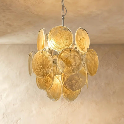 Vetro Art Deco  Chandelier -- Dimmable 3-Color Change for yellow