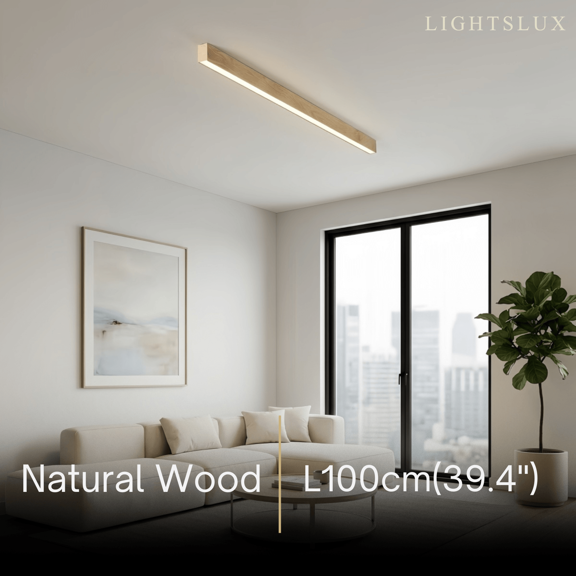 Zenno Minimalist Linear Ceiling Light -- Iron & Acrylic Wood-Grain Natural Wood/Walnut for Living