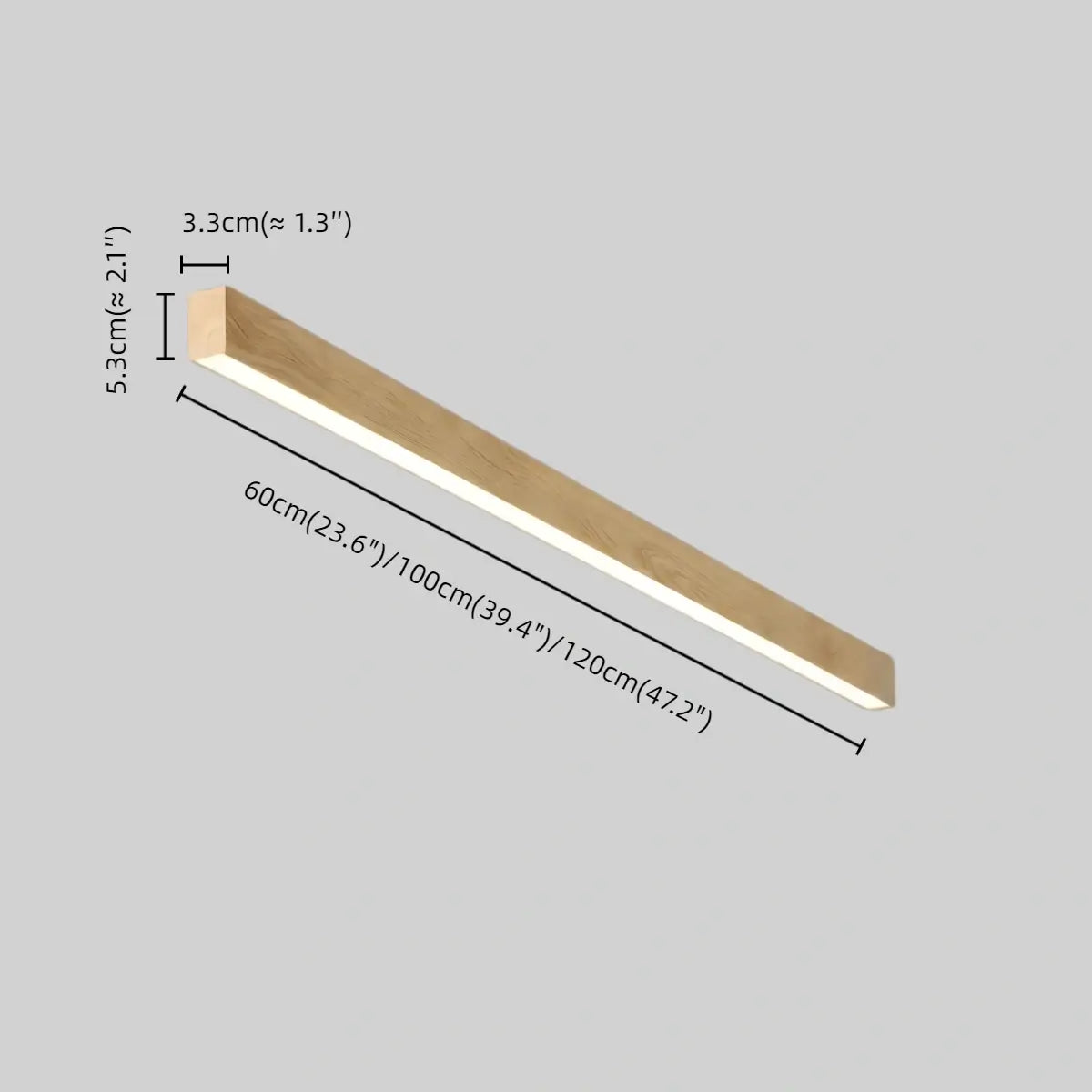 Zenno Minimalist Linear Ceiling Light -- Iron & Acrylic Wood-Grain Natural Wood/Walnut for Hallway Size