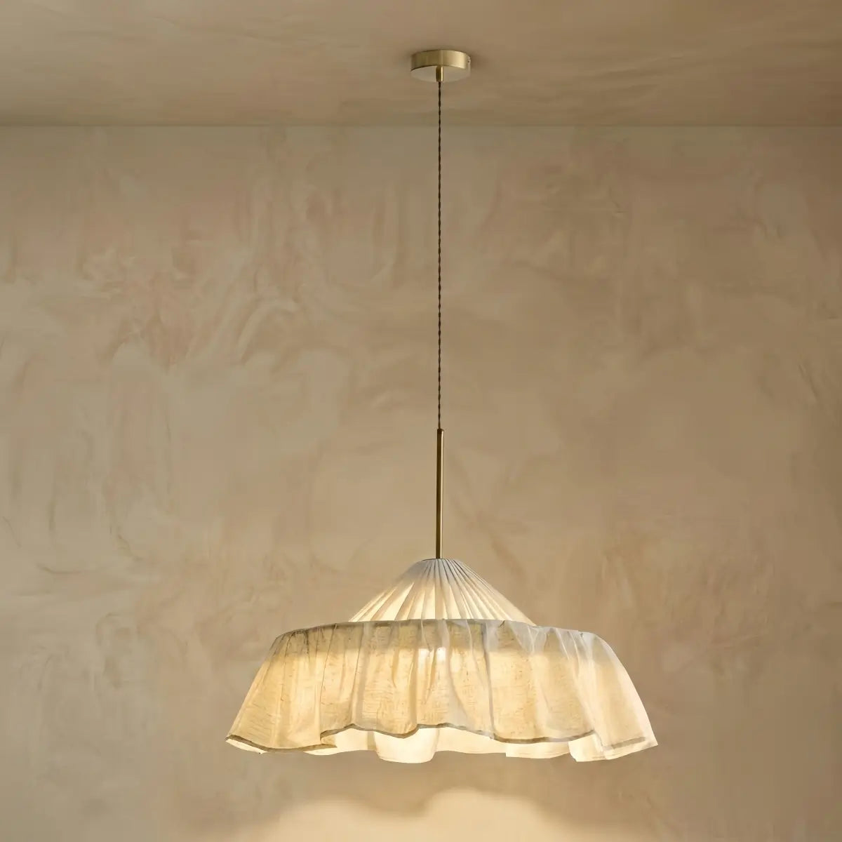 Velora Elegant Fabric Pendant Lamp -- Beige Pleated for Bedroom1