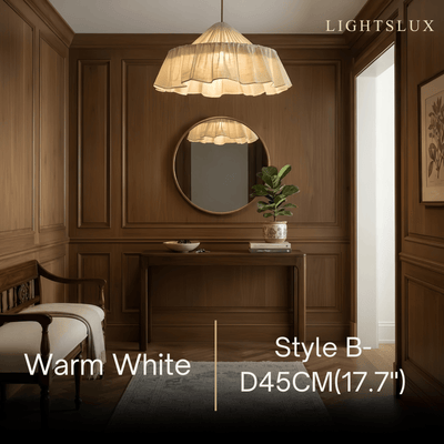 Velora Elegant Fabric Pendant Lamp -- Beige Pleated for Bedroom10