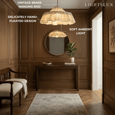 Velora Elegant Fabric Pendant Lamp -- Beige Pleated for Bedroom4